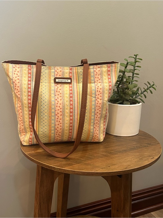 Longaberger Handbags - Longaberger Pastel Patchwork Stripe Tote Shoulder Bag Spring Floral